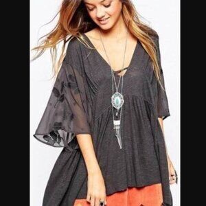 Free People Charcoal Tunic with Sheer Sleeves
